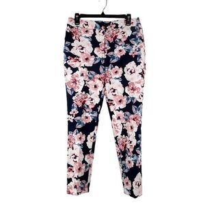 Cynthia Rowley Ankle Pants Womens Size 6 Navy Multicolor Floral‎ Print Stretch